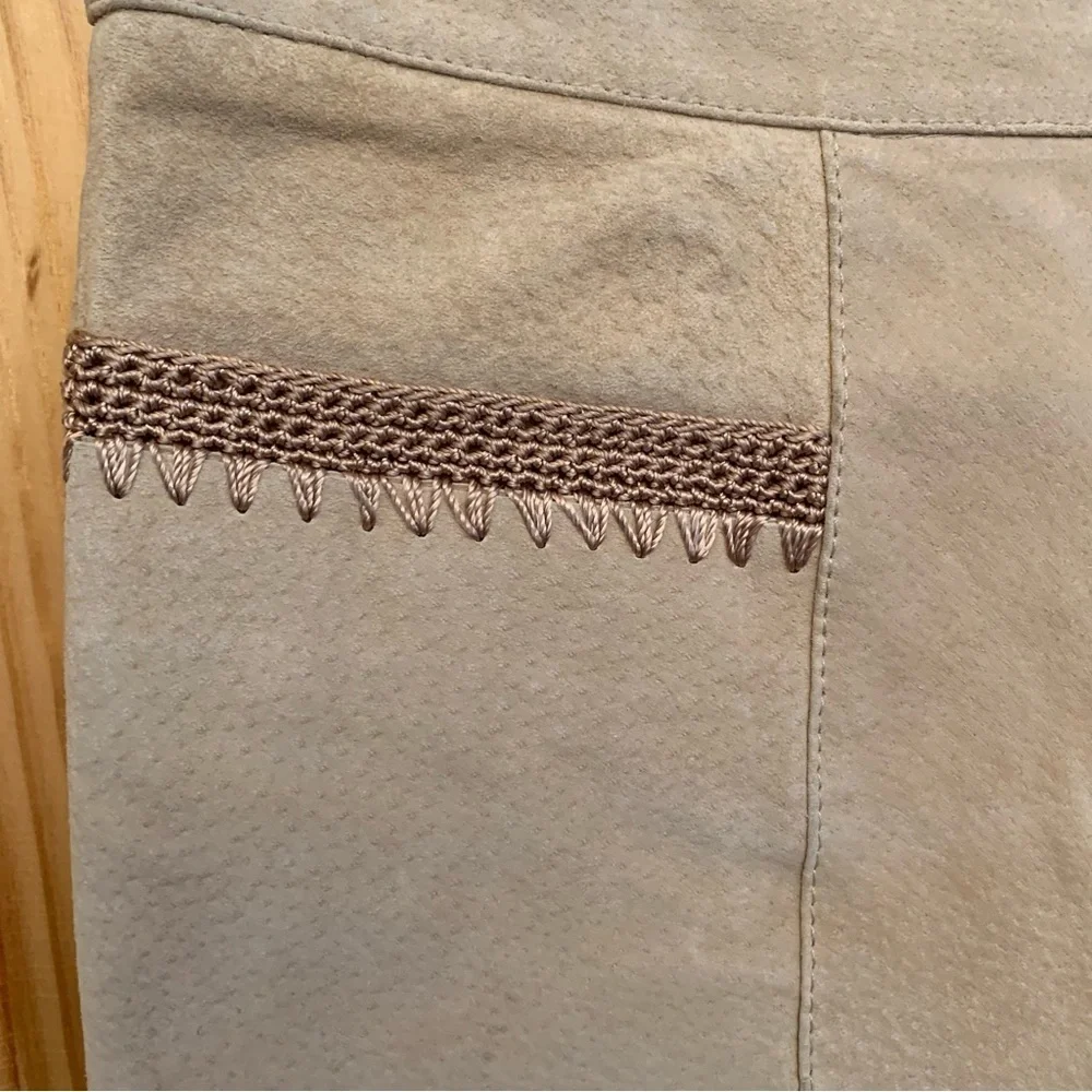 SUEDE ESSENTIALS Tan Leather Suede Embroidered Pants